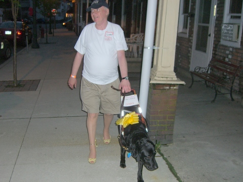 Lenny walking at night